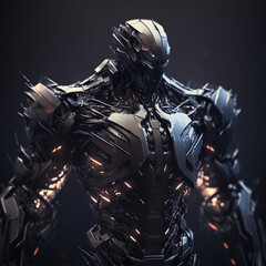 Humanoid robot with heavy muscle armor, Generative art