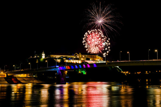  Fireworks in Novi Sad, Serbia. Opening of the Exit festival in Novi Sad.