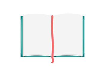 Blank open book isolated. Vector flat illustration of empty book or notebook pages. Top view. Design element with copy space