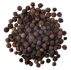 Whole black peppercorns, transparent background, close up
