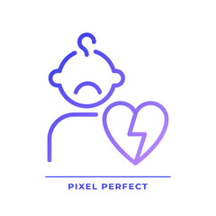 Orphan pixel perfect gradient linear vector icon. Archetype. Psychoanalysis. Abandoned child. Literature character. Thin line color symbol. Modern style pictogram. Vector isolated outline drawing