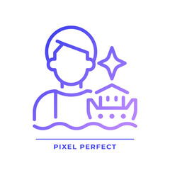 Flood pixel perfect gradient linear vector icon. Biblical myth about Noah. Character archetype. Literature metaphor. Thin line color symbol. Modern style pictogram. Vector isolated outline drawing