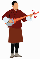 Illustration of bhutanese musician with dranyen.