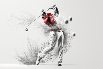 Realistic of a golf player on white background. Golfer man hits the ball. 3d illustration (ai generated) - obrazy, fototapety, plakaty