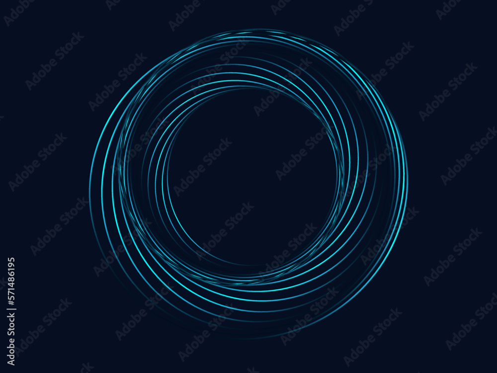 Leinwandbilder Vector abstract circle frame with wavy rounded lines pattern flowing in blue green colors isolated on black background for concept of music, technology, ai