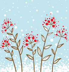 seamless spring floral flower red leaves blue snow pattern vector for background