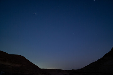 Starry sky in the Hurghada desert, with a mountain