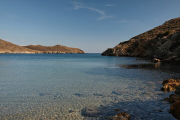 Obraz premium View of the beautiful turquoise beach of Tzamaria in Ios Greece