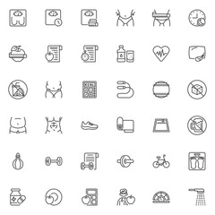 Weight loss line icons set