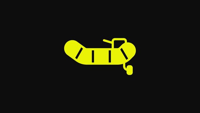 Yellow Inflatable boat with outboard motor icon isolated on black background. 4K Video motion graphic animation