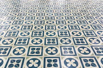 blue and white retro pattern tiled floor