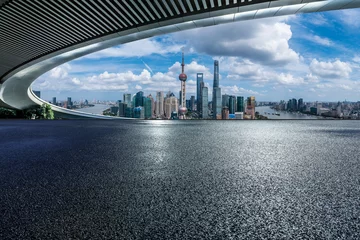 Deurstickers Asphalt road and bridge with city skyline scenery in Shanghai, China. © ABCDstock