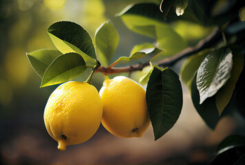 Juicy lemons in garden created with AI