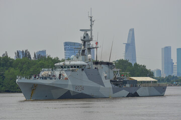 Warship sailing on the Saigon River