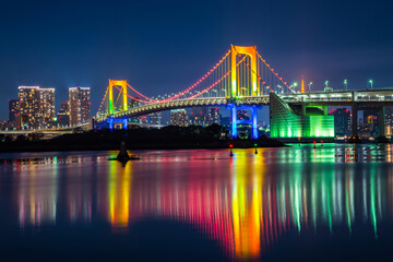 Fototapeta na wymiar レインボーブリッジのスペシャルライトアップと東京の夜景