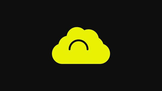 Yellow Cloudy weather icon isolated on black background. 4K Video motion graphic animation
