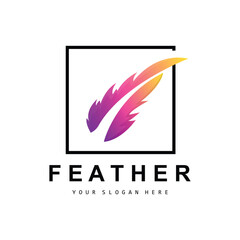 Feather Logo, Animal Wing Design, Vector Icon Template Simple