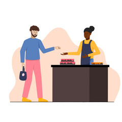 Illustration Character buying gifts and birthday cake to seller