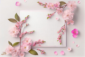 Beautiful spring pink apple blossom on white background created with AI
