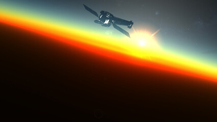 Sunrise over Earth as seen from space.Elements of this image furnished by NASA. 3d rendering