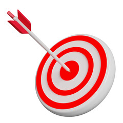 3d white target with red darts or arrow isolated. business goal concept, 3d render illustration