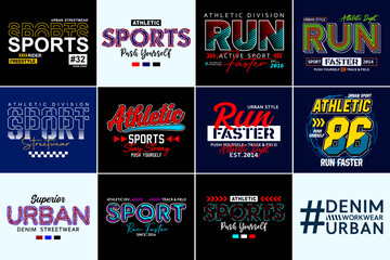 Collection of sports vector illustration labels, badges, typography design, t Shirt print - 571493318
