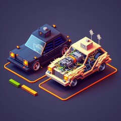 ai generated image of isometric electrical car and conventional car