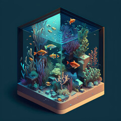 ai generated image of isometric fisk tank aquarium