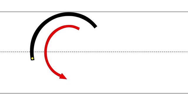 How to write uppercase and lowercase letter C. Animated tutorial for learning writing English alphabet. Indication of sequence, direction of movement. Tracing letters for children on white background