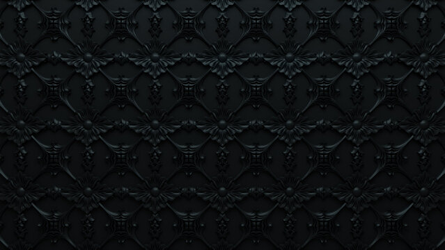 Black Baroque Pattern Background.