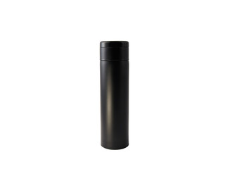 Black thermos on a white isolated background.