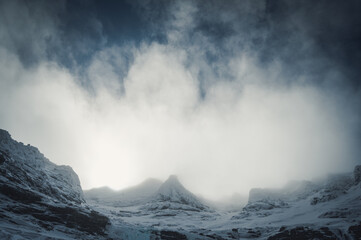 Katahdin’s snowy Armadillo feature in dramatic light in winter