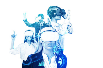 Business people in vr headset watching at metaverse reality
