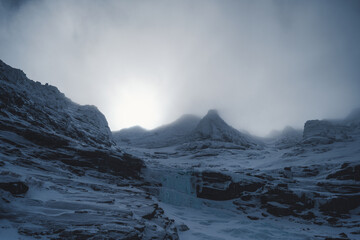Katahdin’s snowy Armadillo feature in dramatic light in winter
