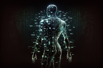 Obraz na płótnie Canvas A human figure is created using digital codes. Concept of artificial intelligence. Generative AI