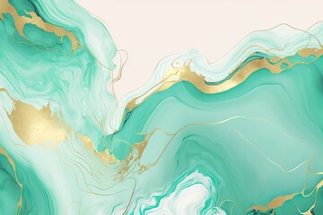 Abstract soft green and gold background in motion. Generative ai composite.