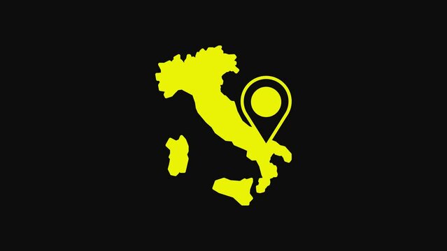 Yellow Map of Italy icon isolated on black background. 4K Video motion graphic animation