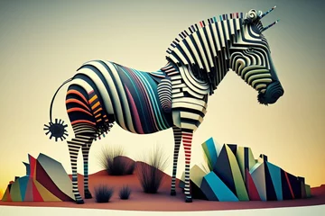 Foto op Plexiglas Beautiful zebra surrealist abstract style illustration animals paint, generative ai © VicenSanh