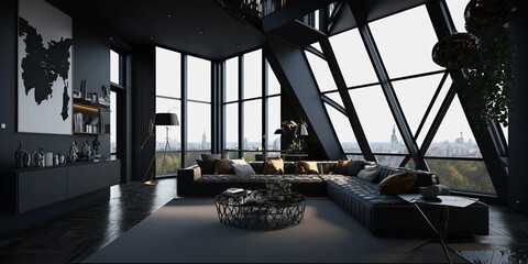 Rendu 3D, Penthouse de luxe noir mate
