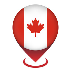 Map pointer with contry Canada. Canada flag. Vector illustration.