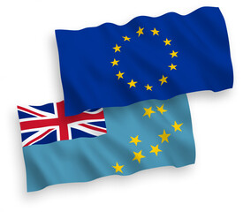 Flags of European Union and Tuvalu on a white background