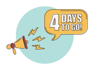 Number 4 of days left to go. Badge with, sale, landing page, banner. Icons with color shapes.