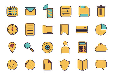 Pc interface icons set. Icons with color shapes. Signs to simplify computer work line icon. Technology, interface and navigation concept