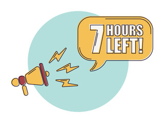 Countdown left 7 hours banner. Count time sale. Icons with color shapes. Comic style.