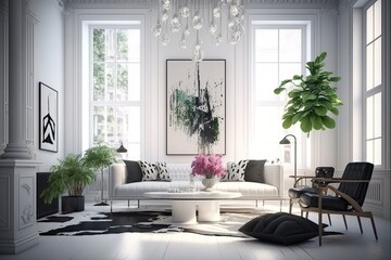 A modern, elegant and bright living room generative ai