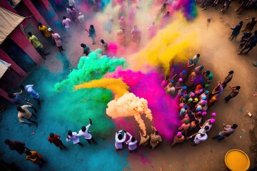 arial view of colorful holi festival generative ai