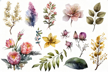 Flowers Watercolor Illustration Made with Generative AI