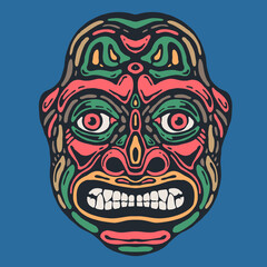 Wooden ethnic mask. Hand drawn design element. Vector illustration