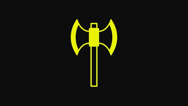 Yellow Medieval poleaxe icon isolated on black background. 4K Video motion graphic animation