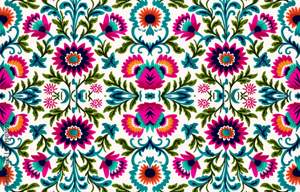 Sticker floral seamless fabric pattern. abstract fabric textile line graphic flower antique. ethnic flowers 